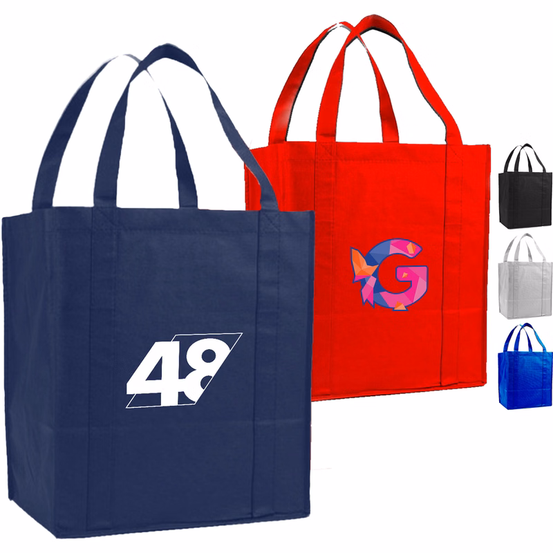 100 GSM Heavy Duty Non-Woven W/ Gusset Jumbo Grocery Bag USA Decorated (13" x 15" x 10")