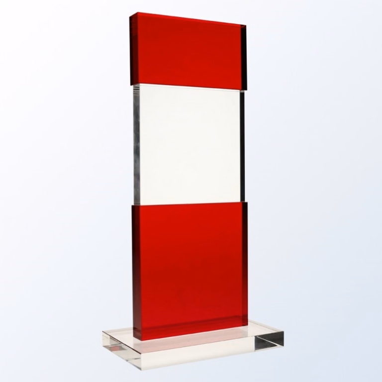 Red Tiered Post Optic Crystal Award - Large
