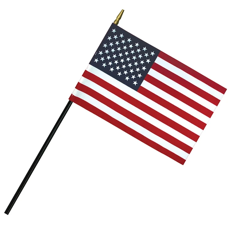 4" x 6" Deluxe Rayon U.S. Stick Flag with Spear Top on 3/16" Diameter Black Dowel 1