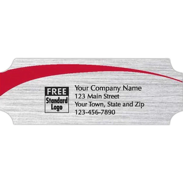 Rectangular Label on Brushed Silver with Red Arc 1