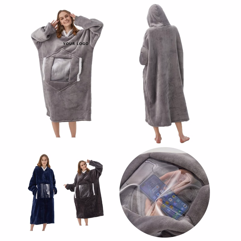 Oversized Microfiber Wearable Blanket With Pocket Hood