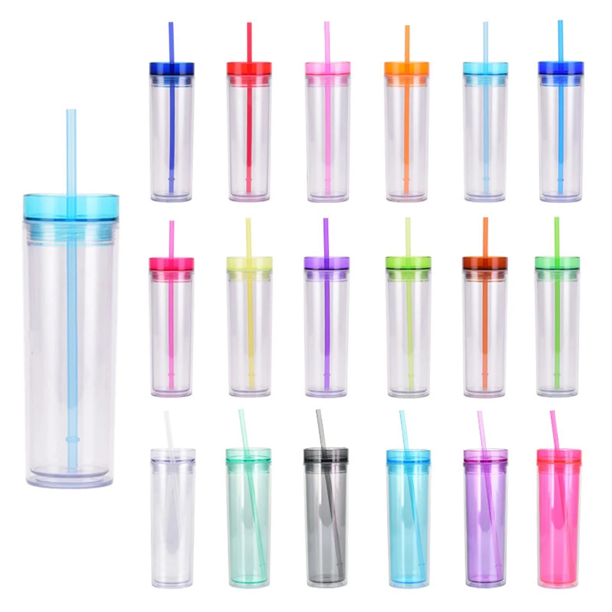 16 Oz. Double Wall Plastic Straw Straight Tumbler 1