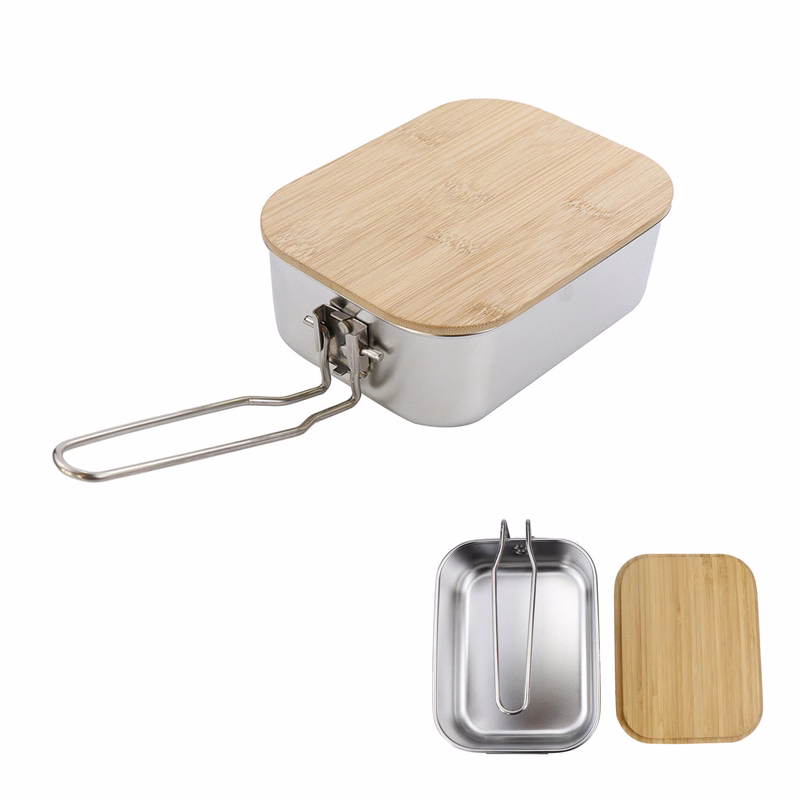 Stainless Steel Bento Box With Bamboo Cover