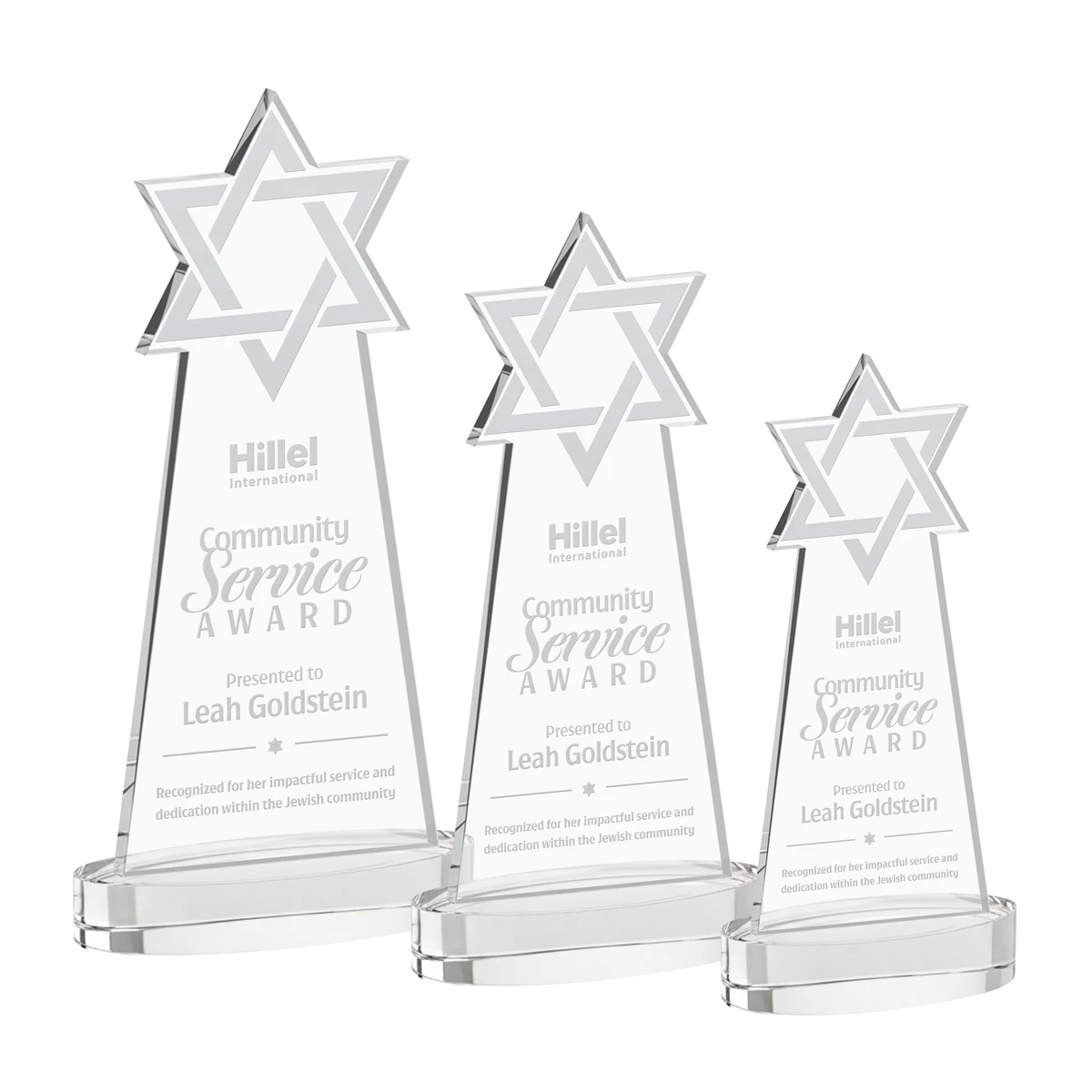 Star of David Award on Alberton Base - Clear 1