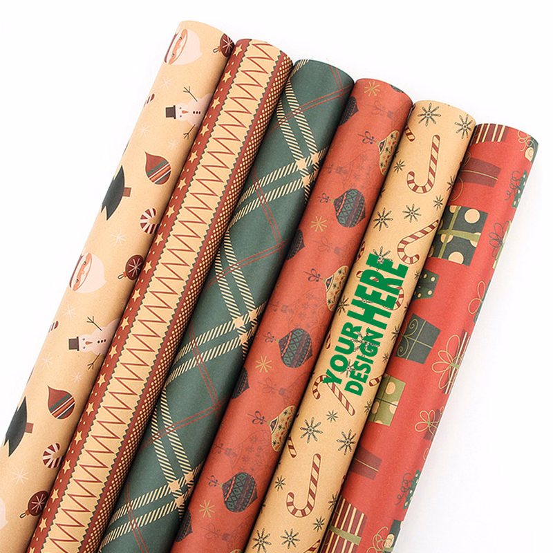 MOQ50 Eco-Friendly Vintage Christmas Kraft Gift Wrap