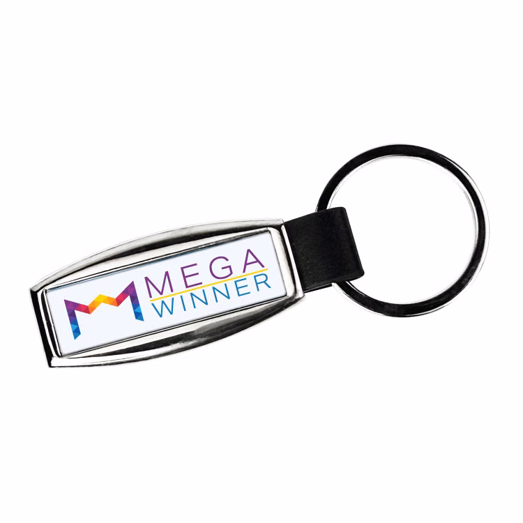 Silver Key Tag with Black Leather Accent