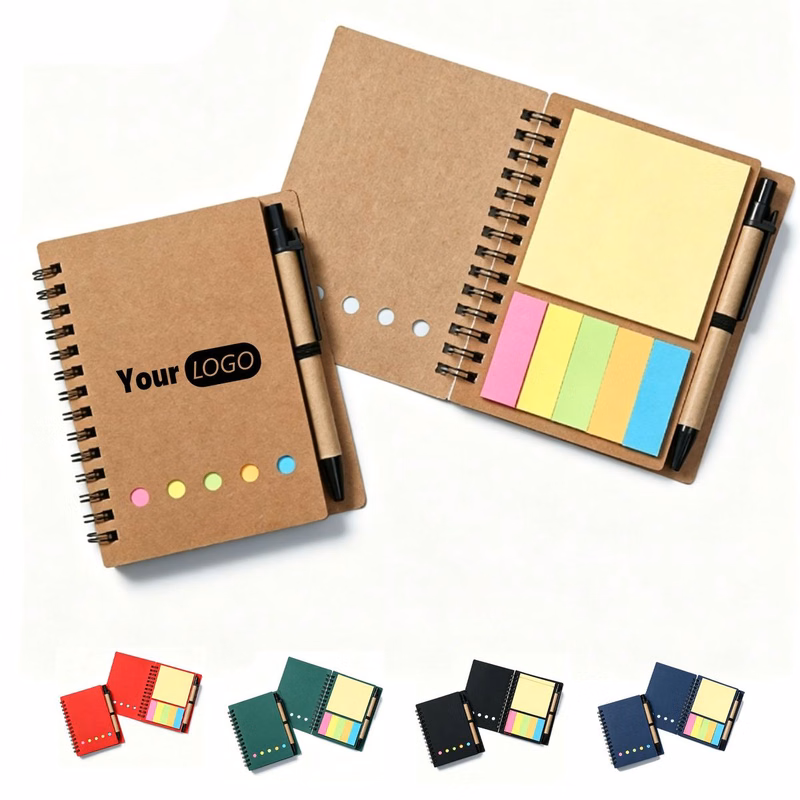 A6 Kraft Notebook With Sticky Notes And Pen