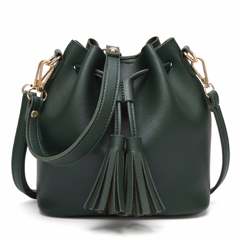 Leather tote bucket bag for women