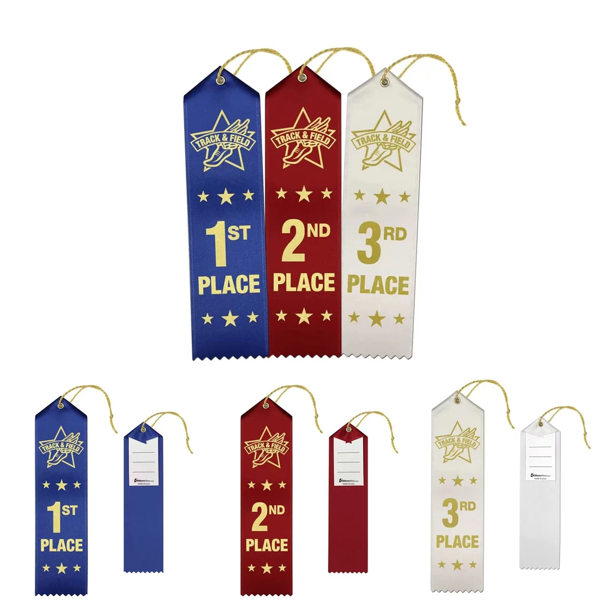 2 x 8 Inches Track and Field Ribbon 1st - 2nd - 3rd Place 1