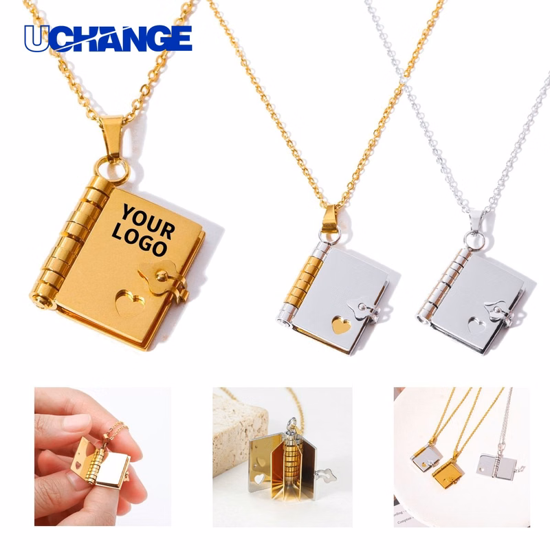 Stainless Steel Book Locket Necklace