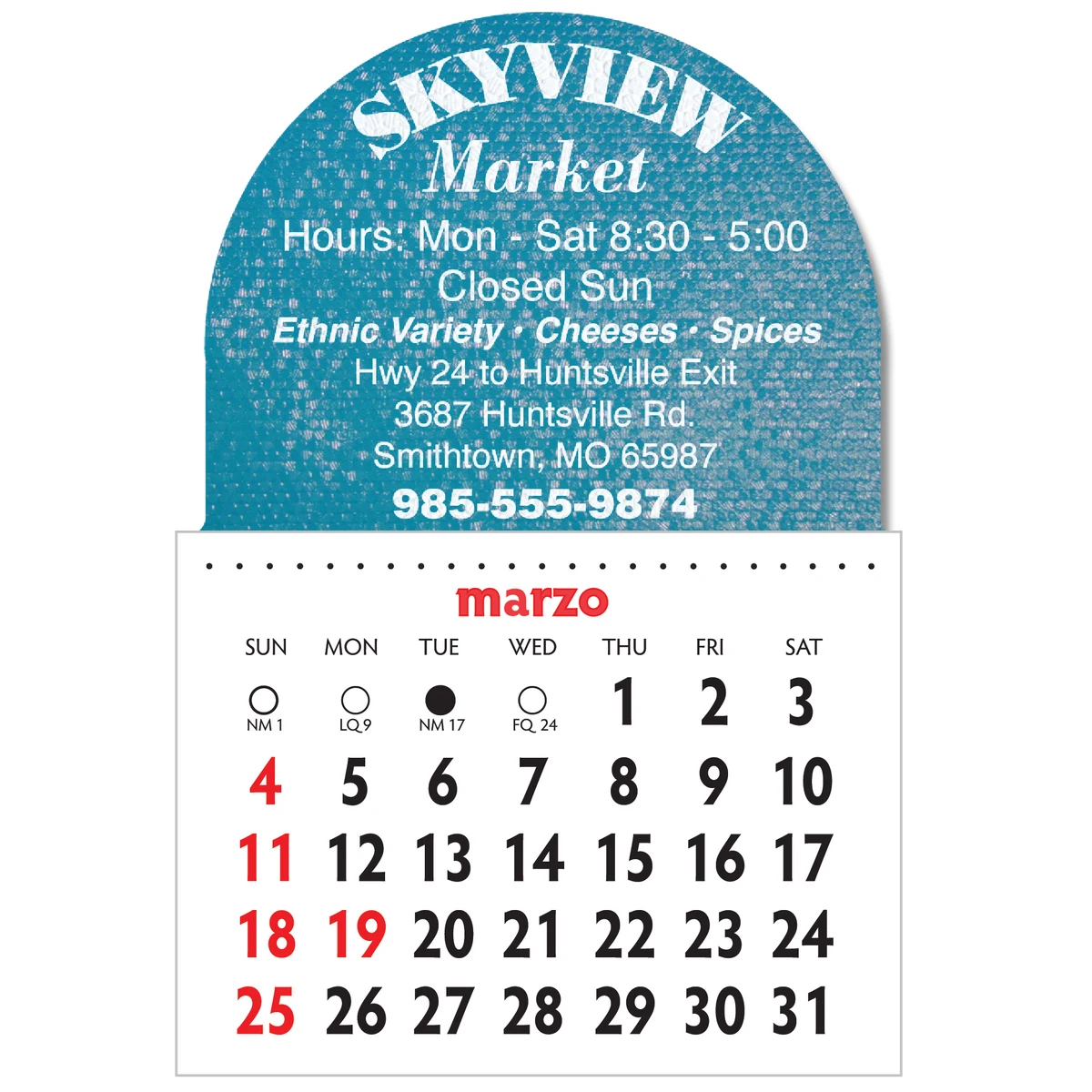 Designer Shaped Kwik-Stik 6 Mill Smooth Vinyl Spanish Calendar w/ Dome Top 1