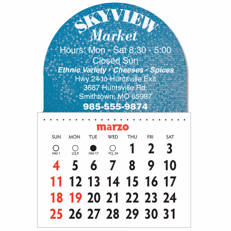 Designer Shaped Kwik-Stik 6 Mill Smooth Vinyl Spanish Calendar w/ Dome Top