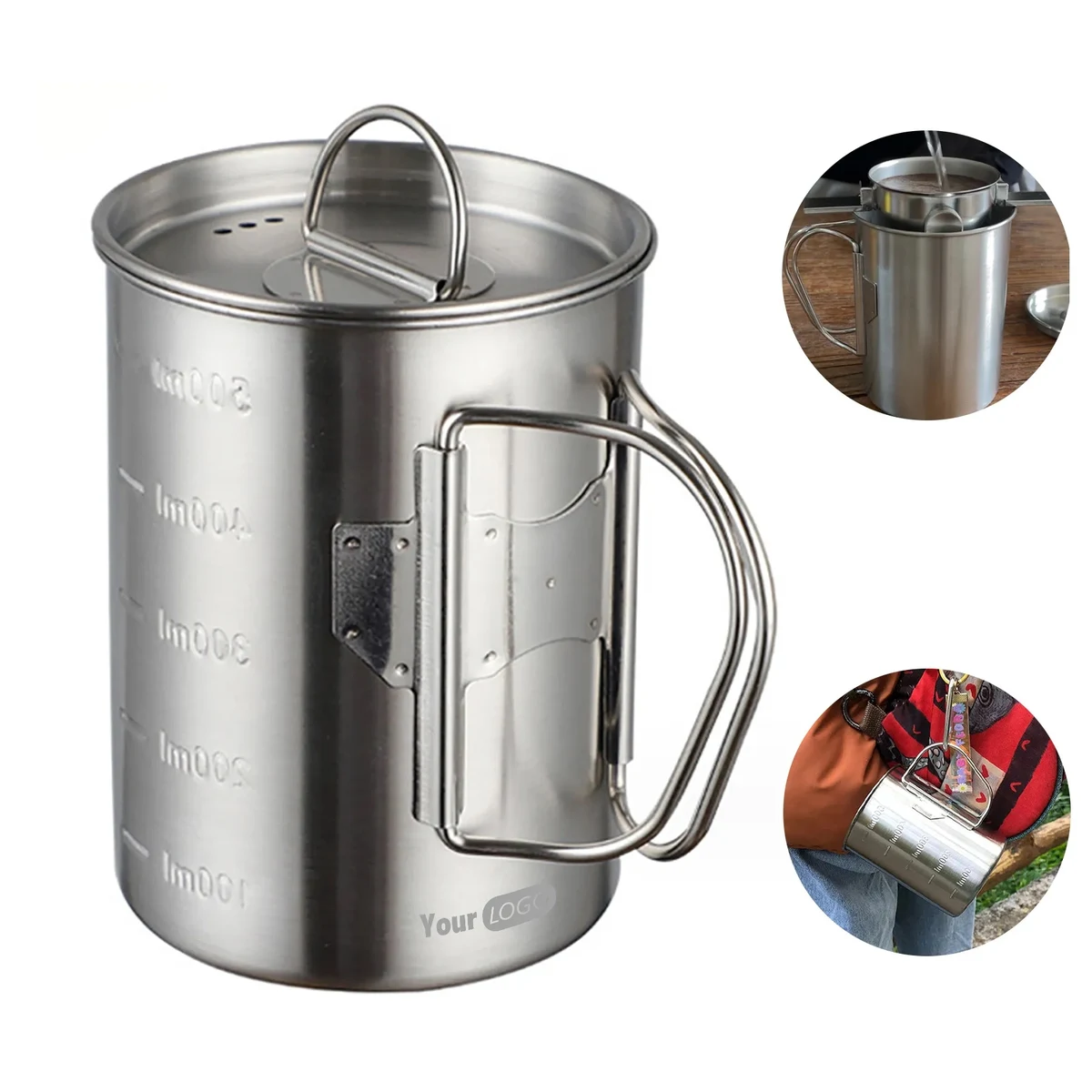 Stainless Steel Outdoor Camping Mug with Foldable Handle 1