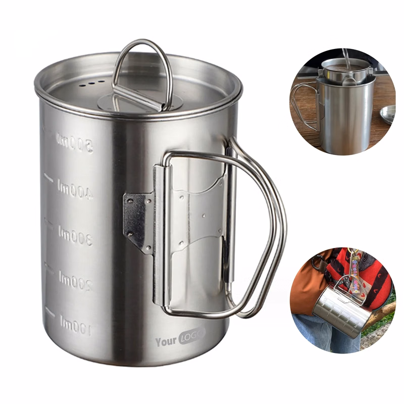 Stainless Steel Outdoor Camping Mug with Foldable Handle