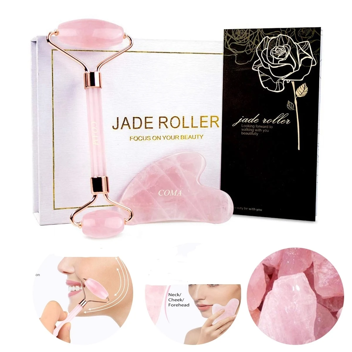 Rose Quartz Facial Jade Roller Gua Sha Set 1