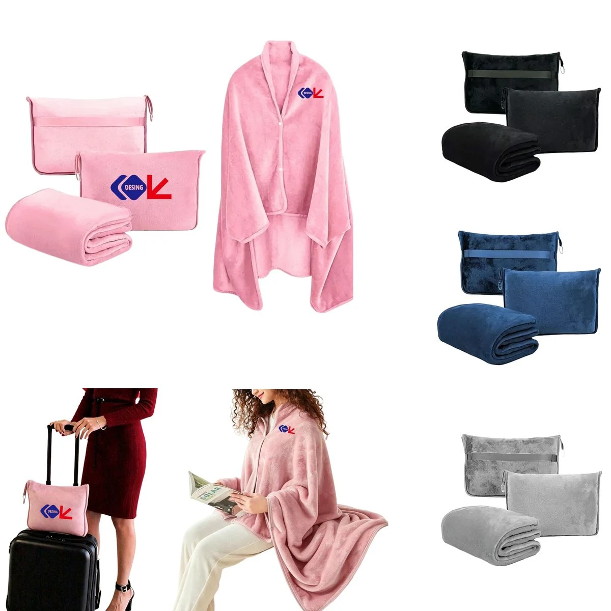 Wearable Snap Button Flannel Travel Blanket 1