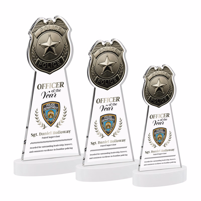 Police Badge VividPrint™ Award on Alberton Base - White