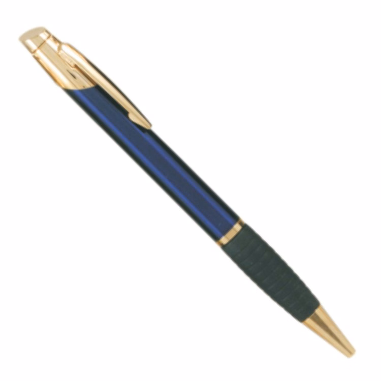 Laser Engraved Blue Gloss Ballpoint Pen with Gold Trim