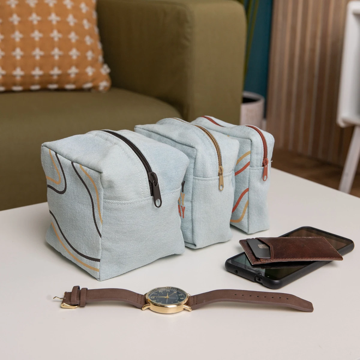 MOD POUCHES SET OF 3 - DENIM 1