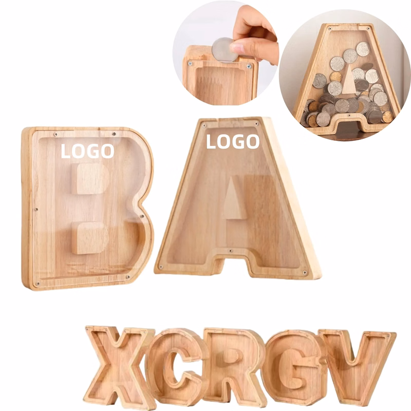 Wooden Transparent A to Z Alphabet Letter Piggy Bank