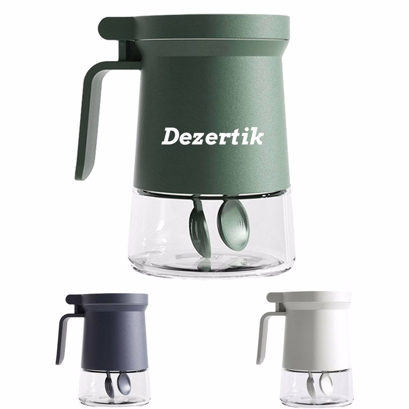 Kitchen moisture-proof glass condiment bottle with spoon