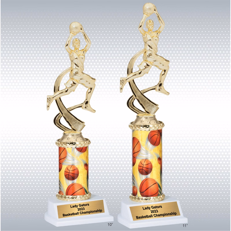 Assembled Female Basketball Trophy w/ White Base