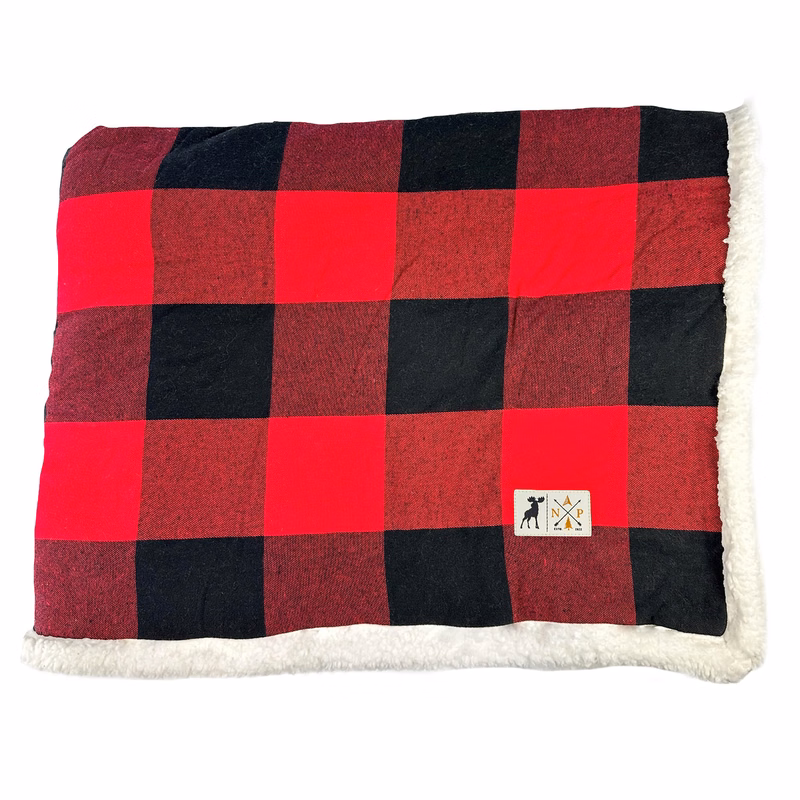 Flannel Sherpa Blanket w/ Sewn Woven Patch