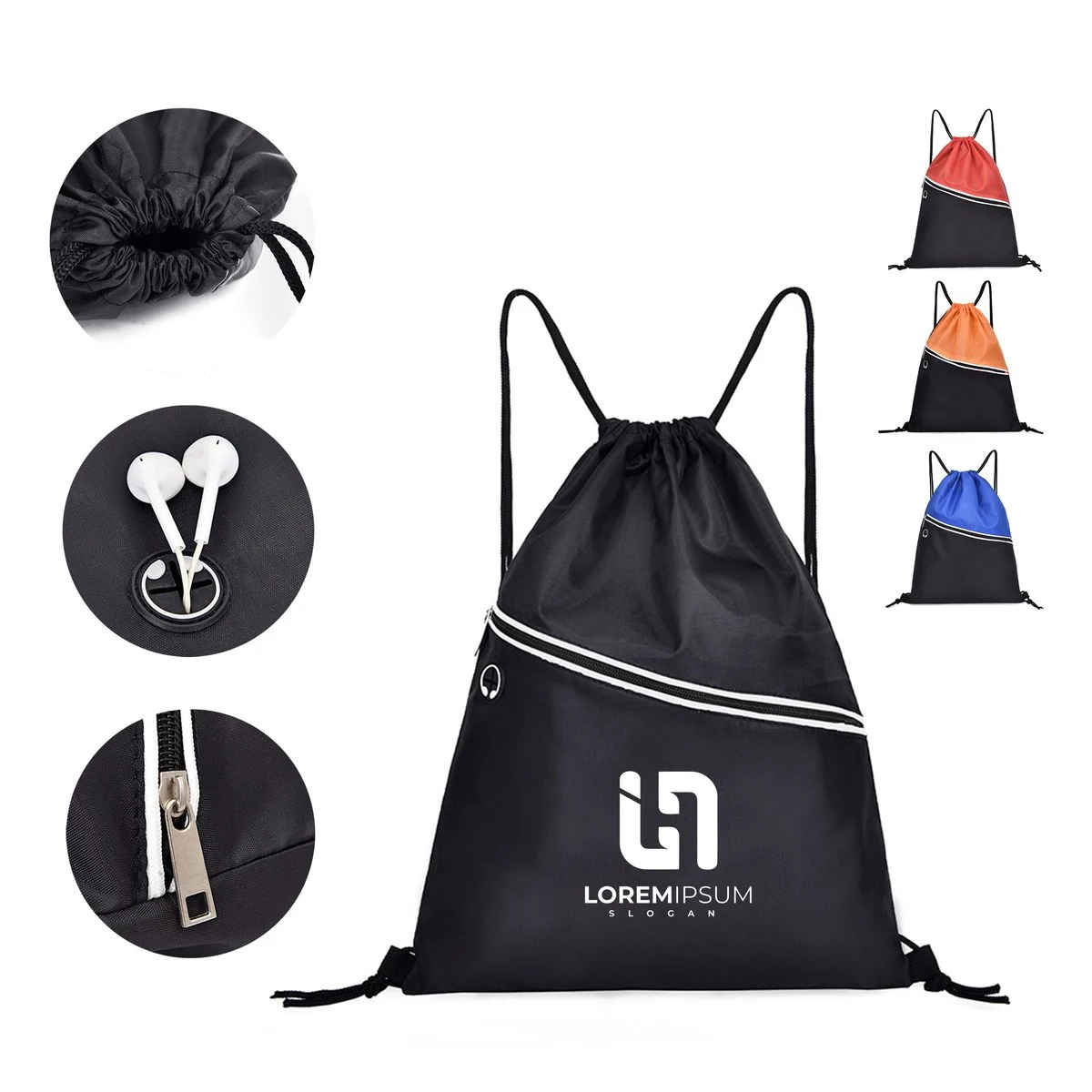 Oxford Cloth & Polyester Drawstring Bag with Zipper Pocket 1