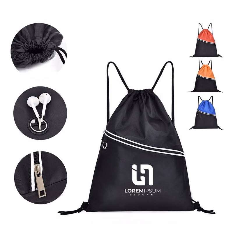 Oxford Cloth & Polyester Drawstring Bag with Zipper Pocket