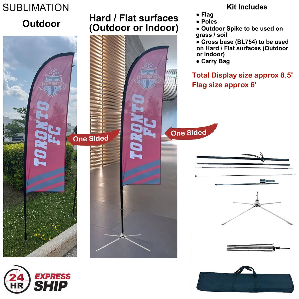24H Express Ship- 8.5' X-Small Feather Flag Kit, Full Color Graphic 1 Side, Outdoor and Indoor bases 1