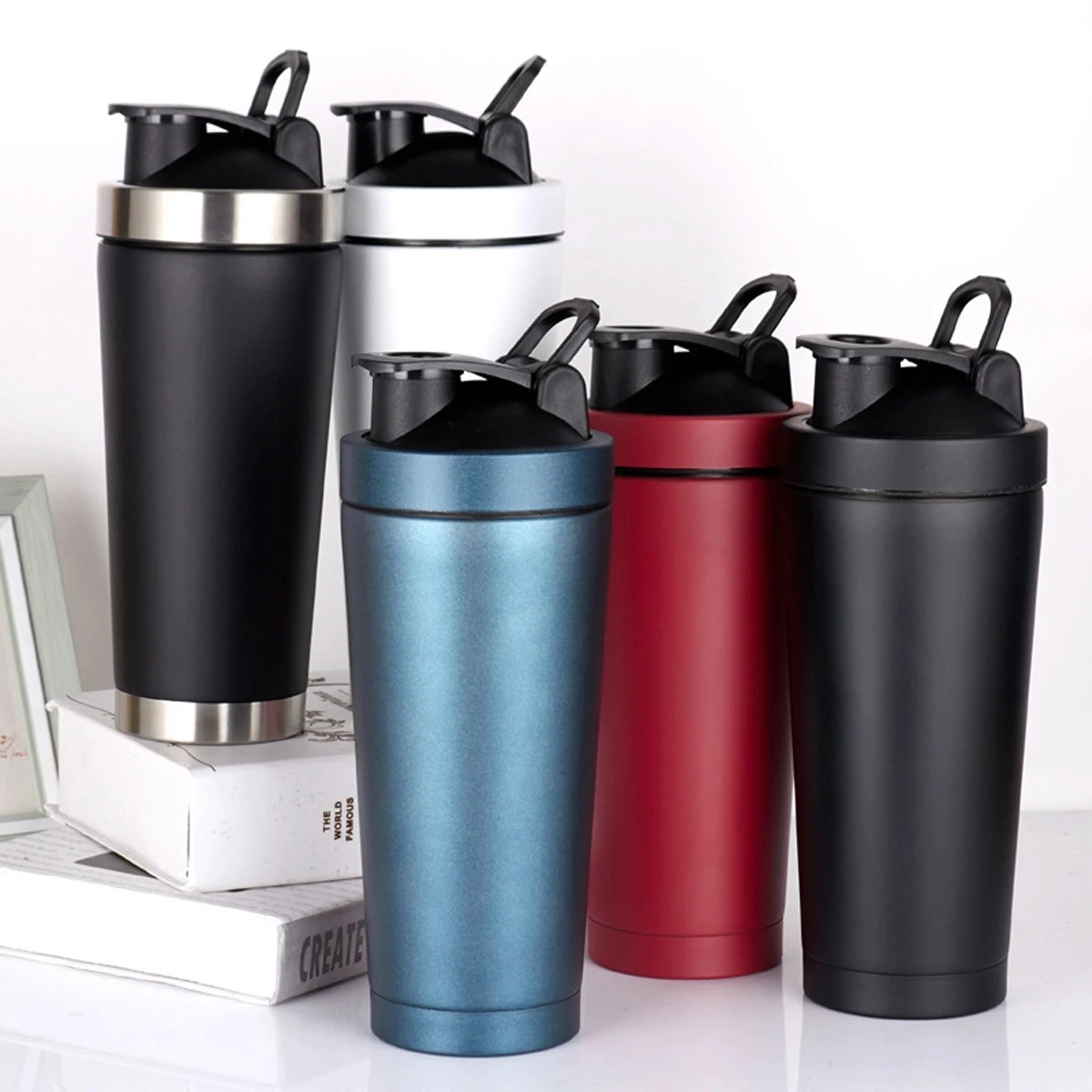 Shaker Cup Insulated Stainless Steel Bottle with Wire Whisk 1