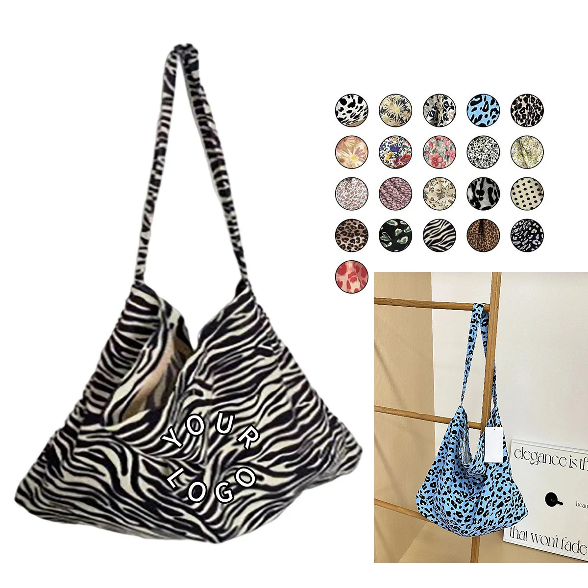 Durable Leopard Print Tote Cotton Blend, custom tote bag with logo imprint 1