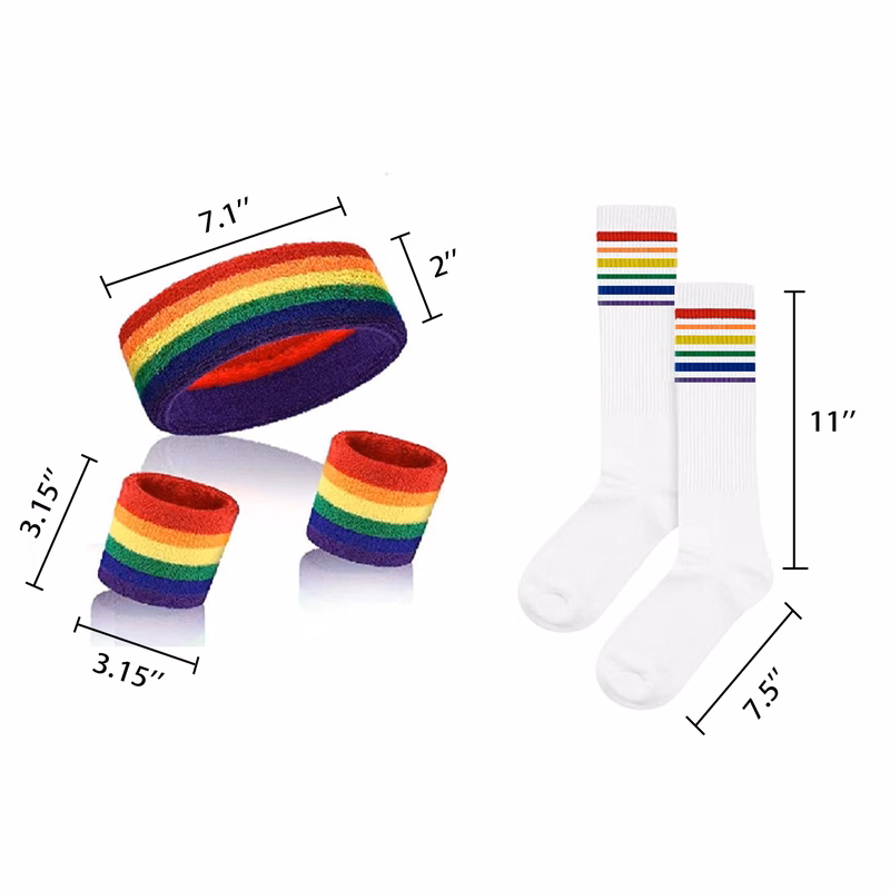 Rainbow Athletic Headband and Wristbands with Socks