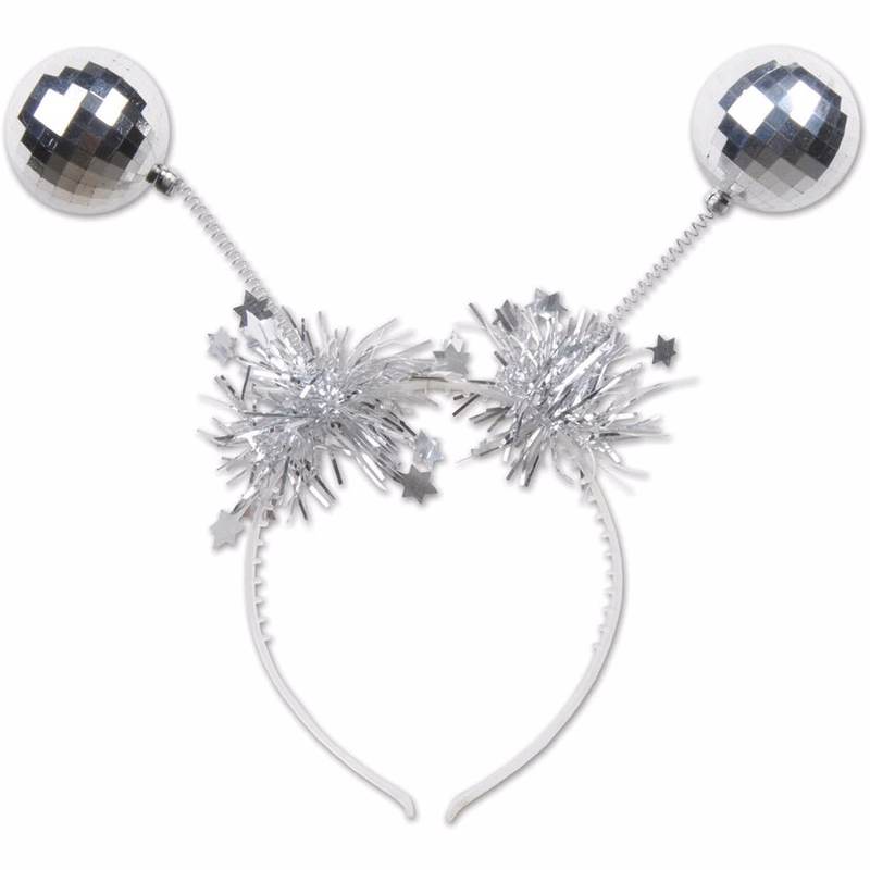 Disco Ball Bopper Headbands - Silver