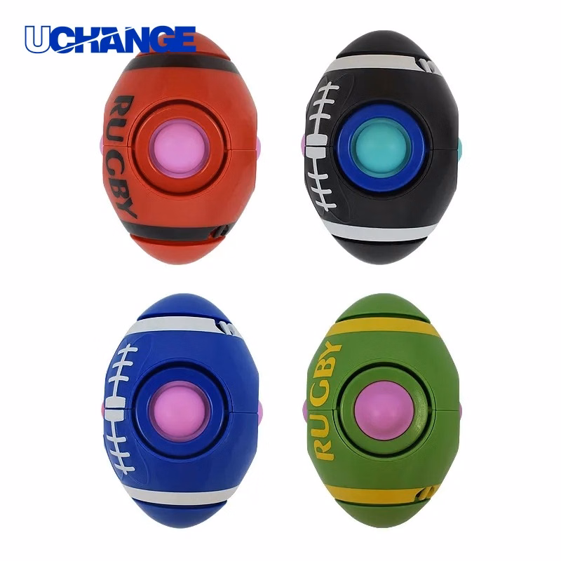 Rugby Rotating Gyro Push Pop Fidget Toy for Stress Relief & Sports Themes
