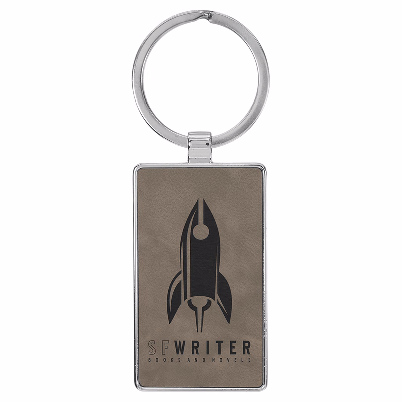 2 3/4" x 1 1/4" Leatherette/Metal Gray Rectangle Keychain