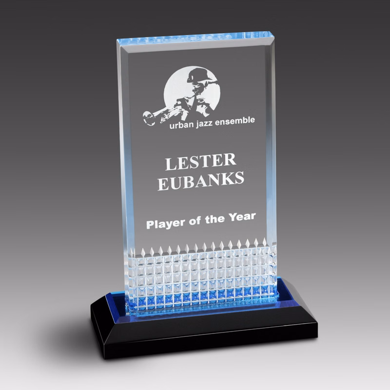 Beveled DiamondEdge Award w/Blue Reflective Bottom (5 1/8"x7-1/16"x2")
