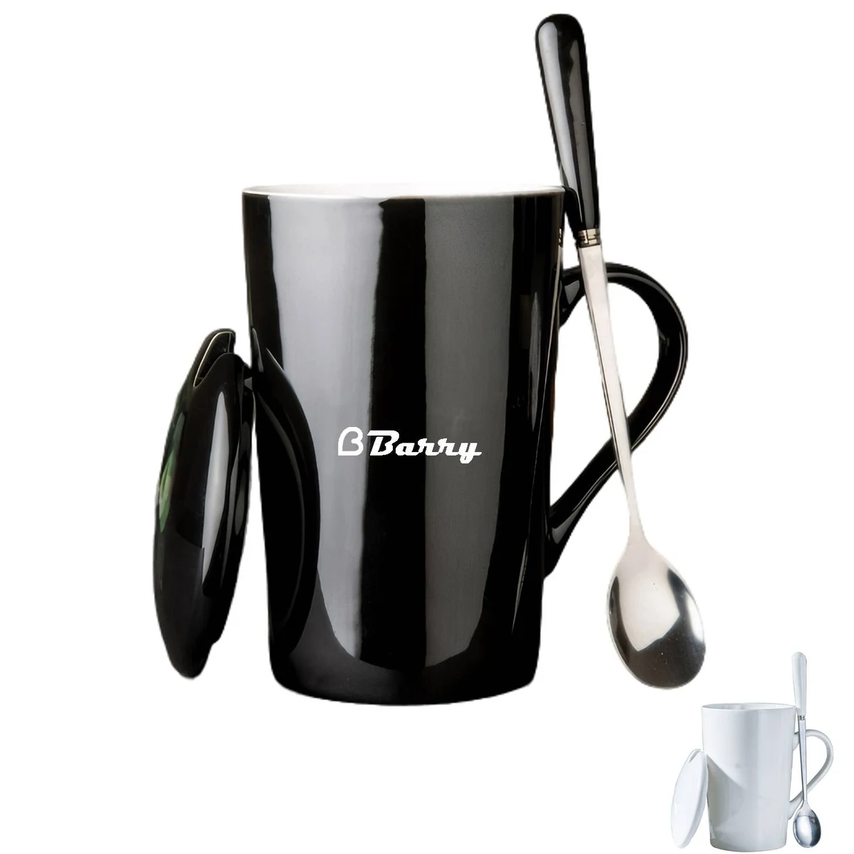 14oz Lead Free Ceramic Mug w/ Spoon 1