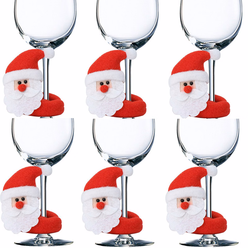 Christmas Cup Card Christmas Decoration Santa Hat Wine Glass Decor Xmas Tree Ornaments Home Party De