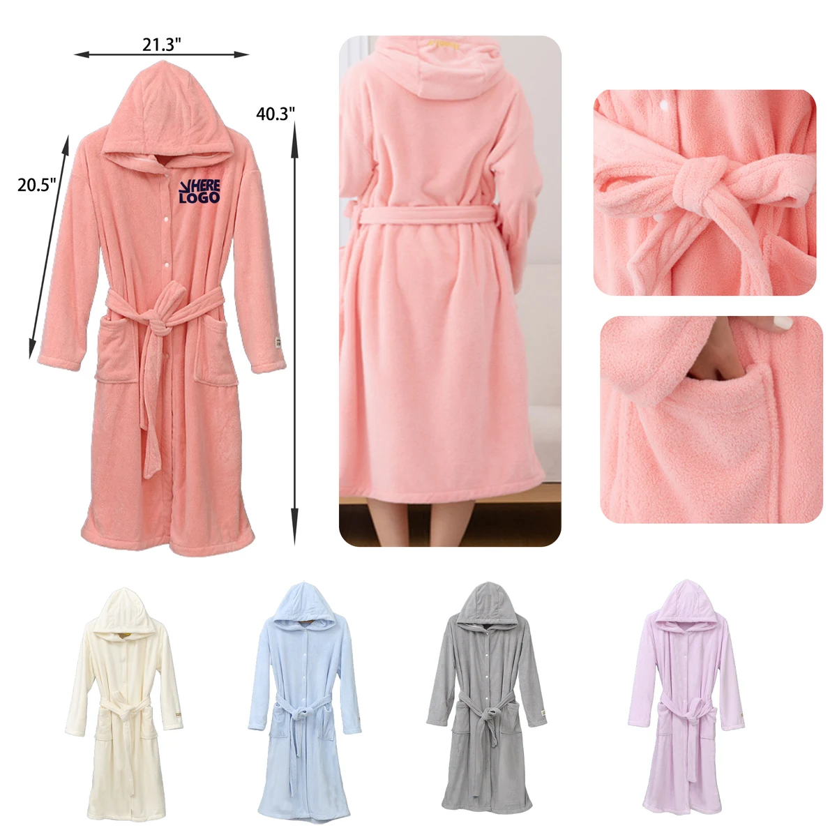 MOQ 25 PCS Soft Coral Fleece Hooded Bathrobe Nightgown 1