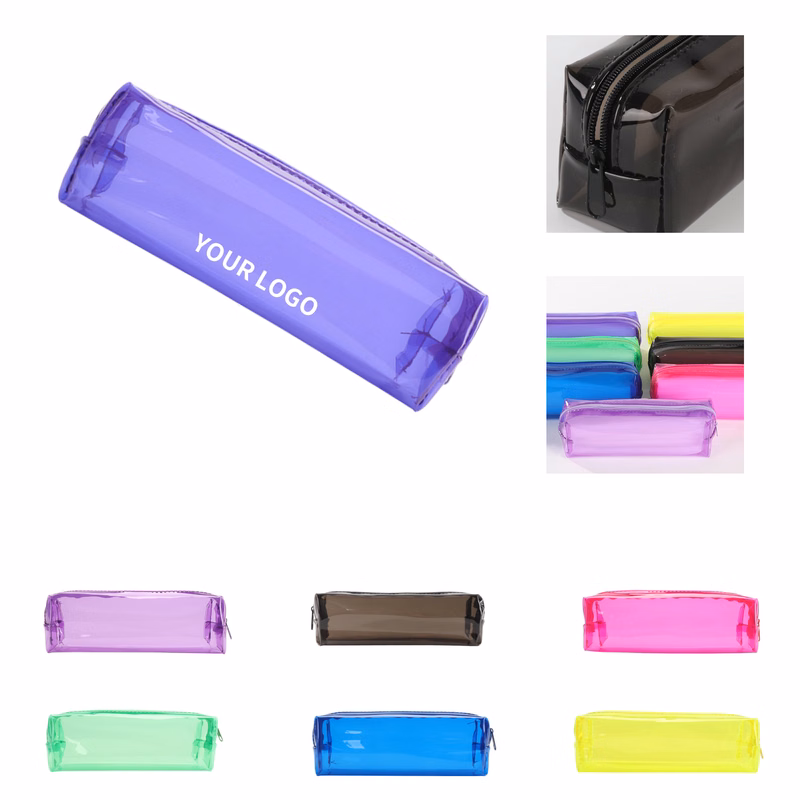 Transparent Polyvinyl Chloride Zipper Pen Bag 7.1 x 2 x 2"
