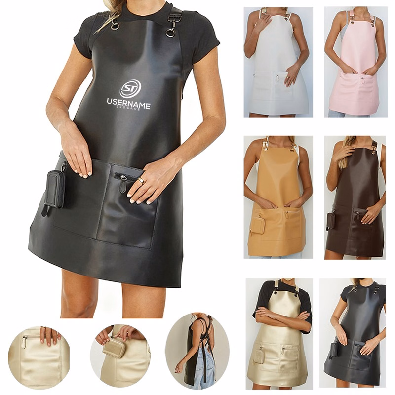 Women's Adjustable Pu Apron With Small Bag