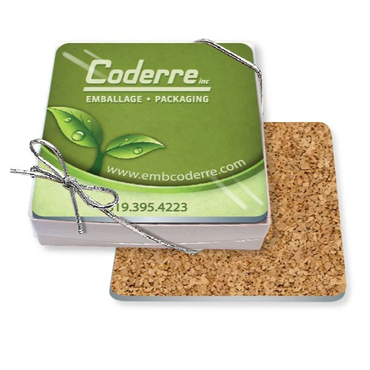 Gift Boxed Set of 4 Premium Square Coasters .060 Gloss Copolyester Top & 1/16" cork base Full Colour 1