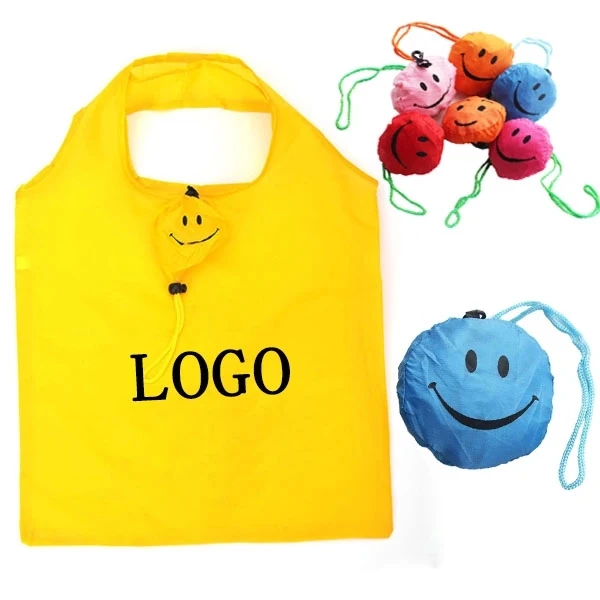 Smile Face Foldable Shopping Tote Bag, custom tote bag with logo imprint 1