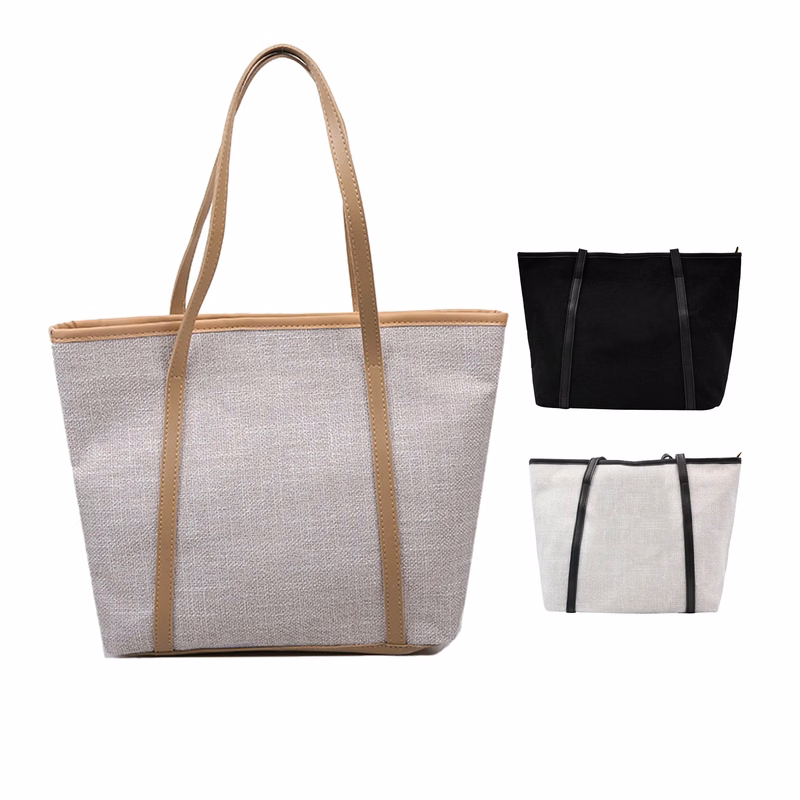 Casual Canvas Tote Bag with Leather Handle