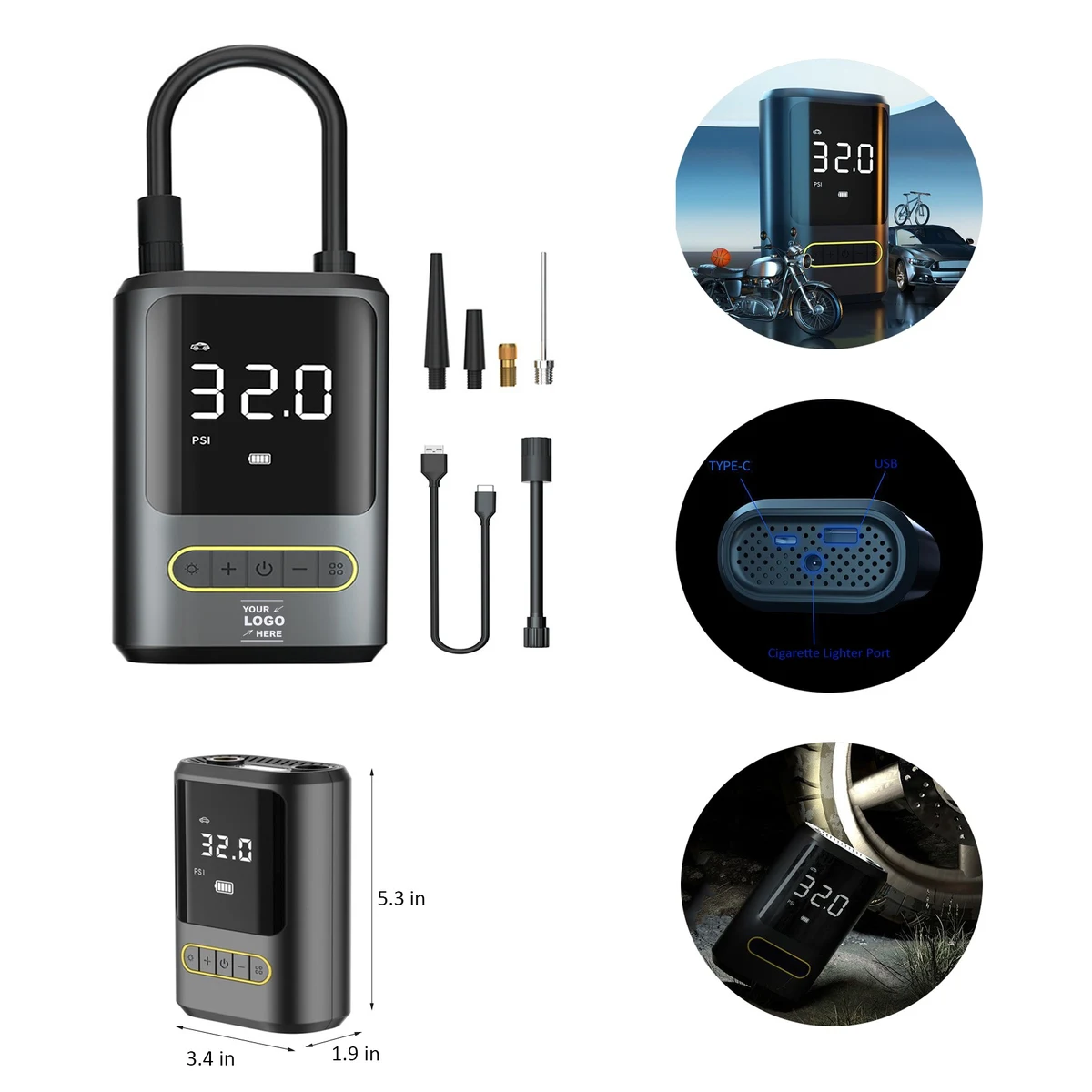 Portable Electric Tire Inflator With Flashlight 1