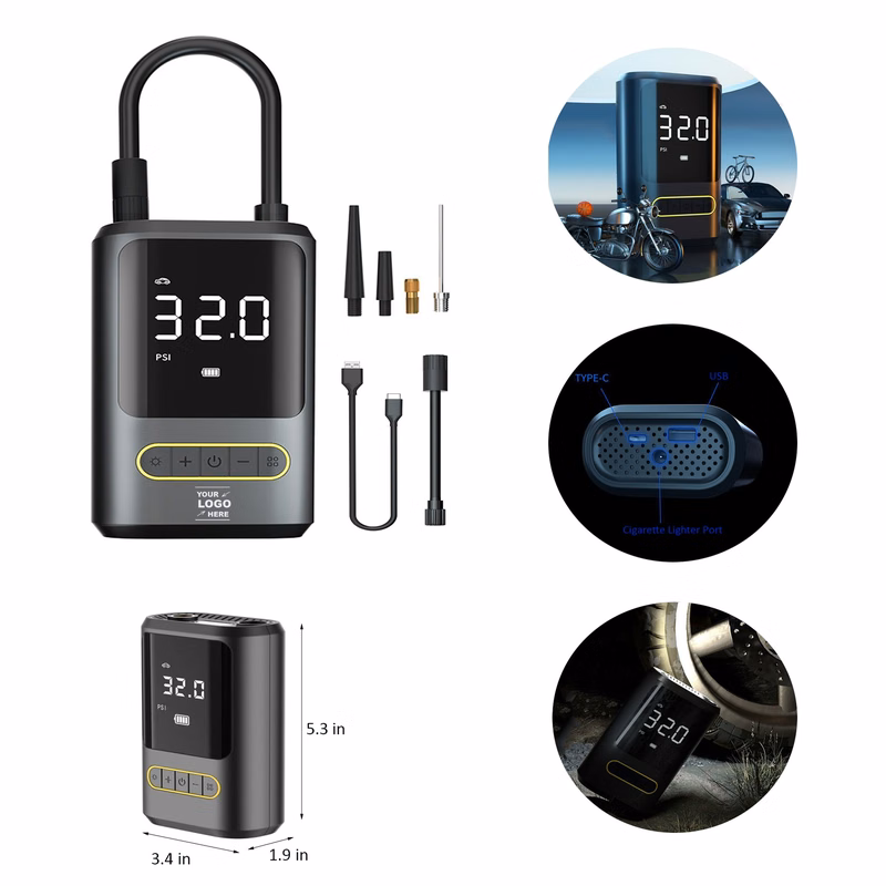 Portable Electric Tire Inflator With Flashlight