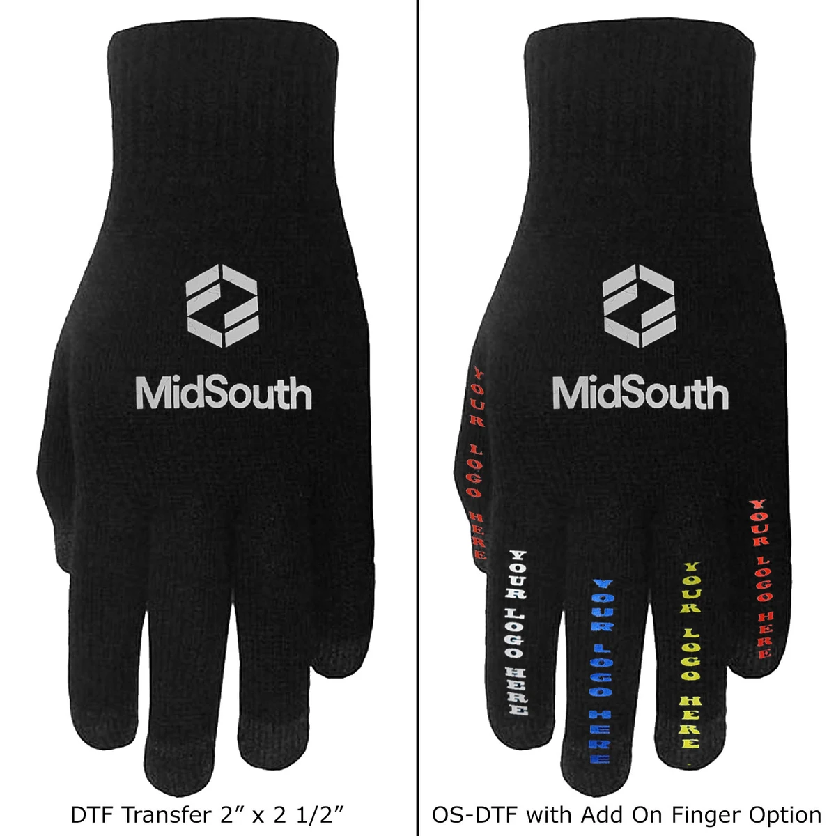 5 Finger Text Gloves with Oversized DTF on Top of Hand and Each Finger 1