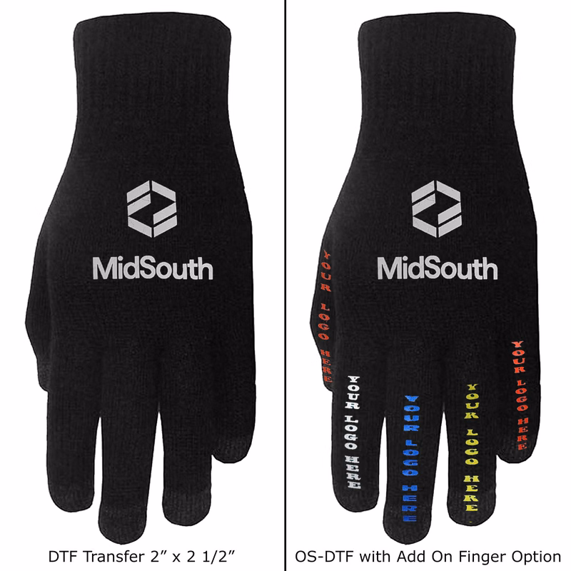 5 Finger Text Gloves with Oversized DTF on Top of Hand and Each Finger