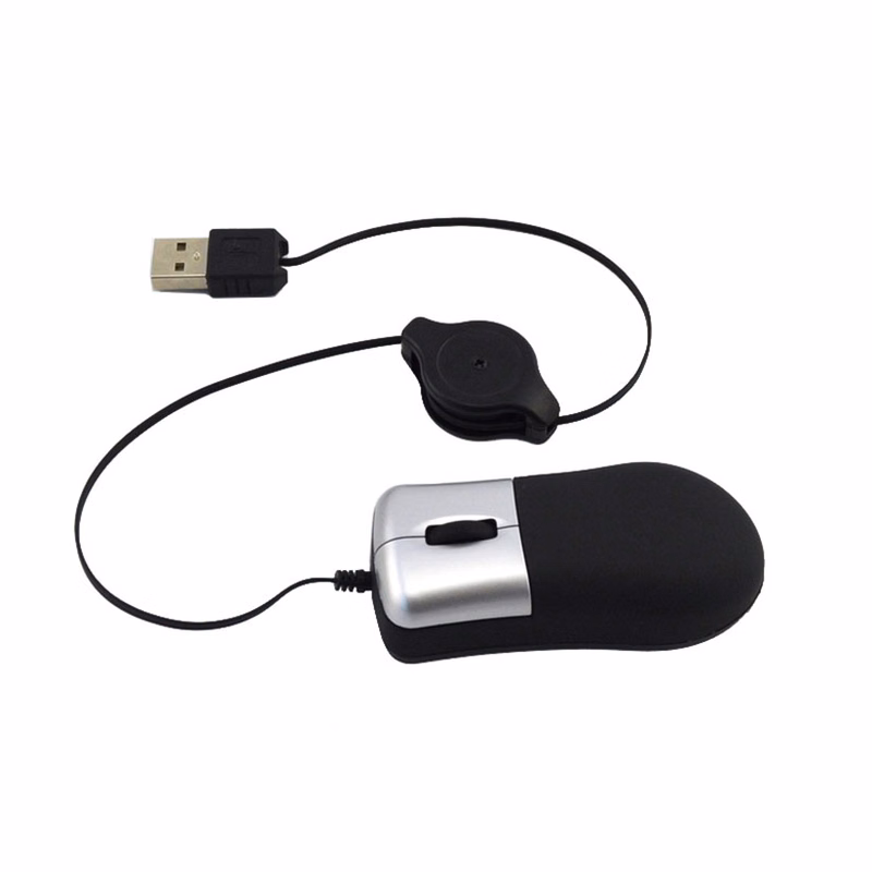 Wired Mini USB Retractable Cord Small Pocket Mouse